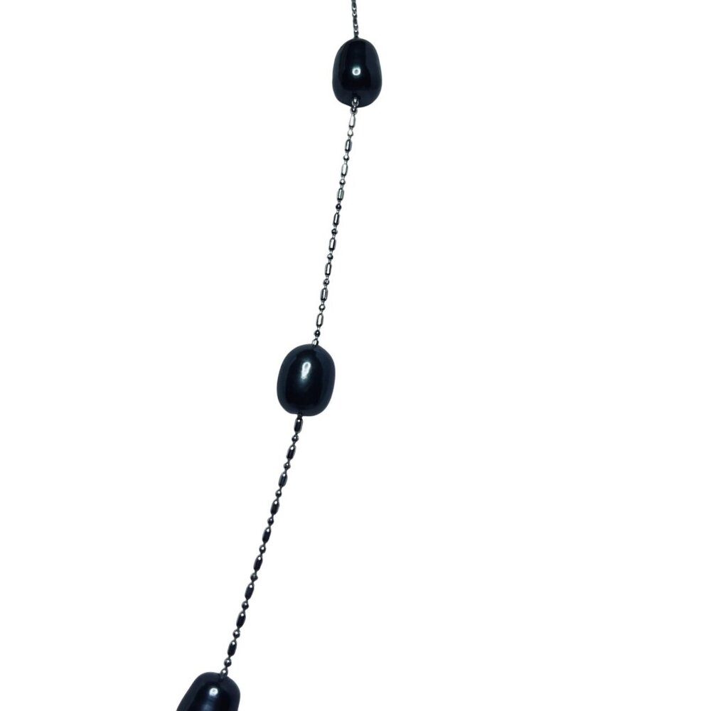 Silver Tone And Dark Gray Faux Pearls Necklace (5816) - Picture 4 of 5